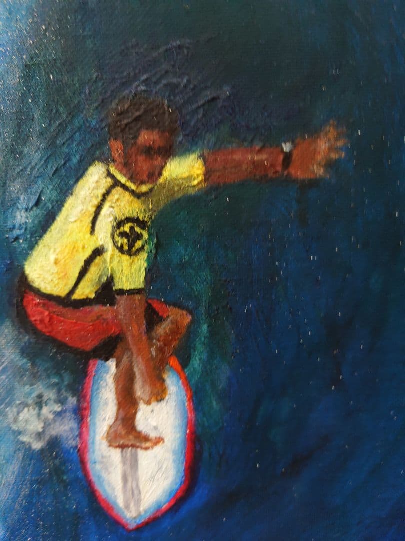 DAIKI 「ビック ウェーブ」真筆 油絵 絵画 サーフィン 波乗り