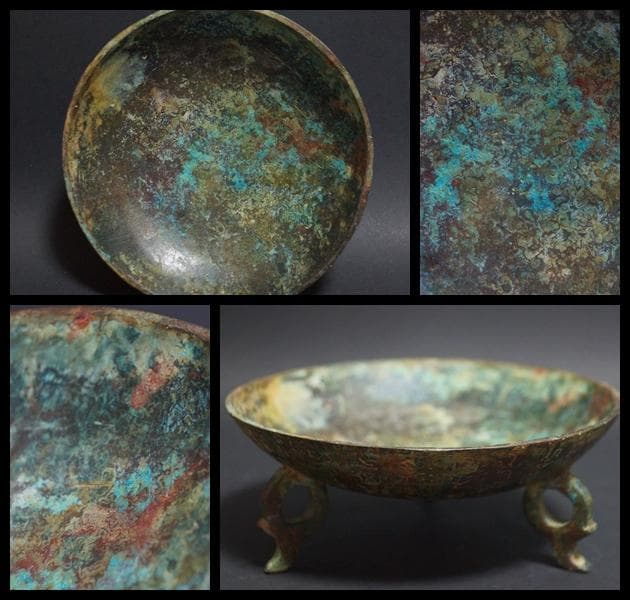 時代大型青銅製 金工細工 青銅圓鼎 銘文入 香炉三足置物 オブジェ重さ2.5kg