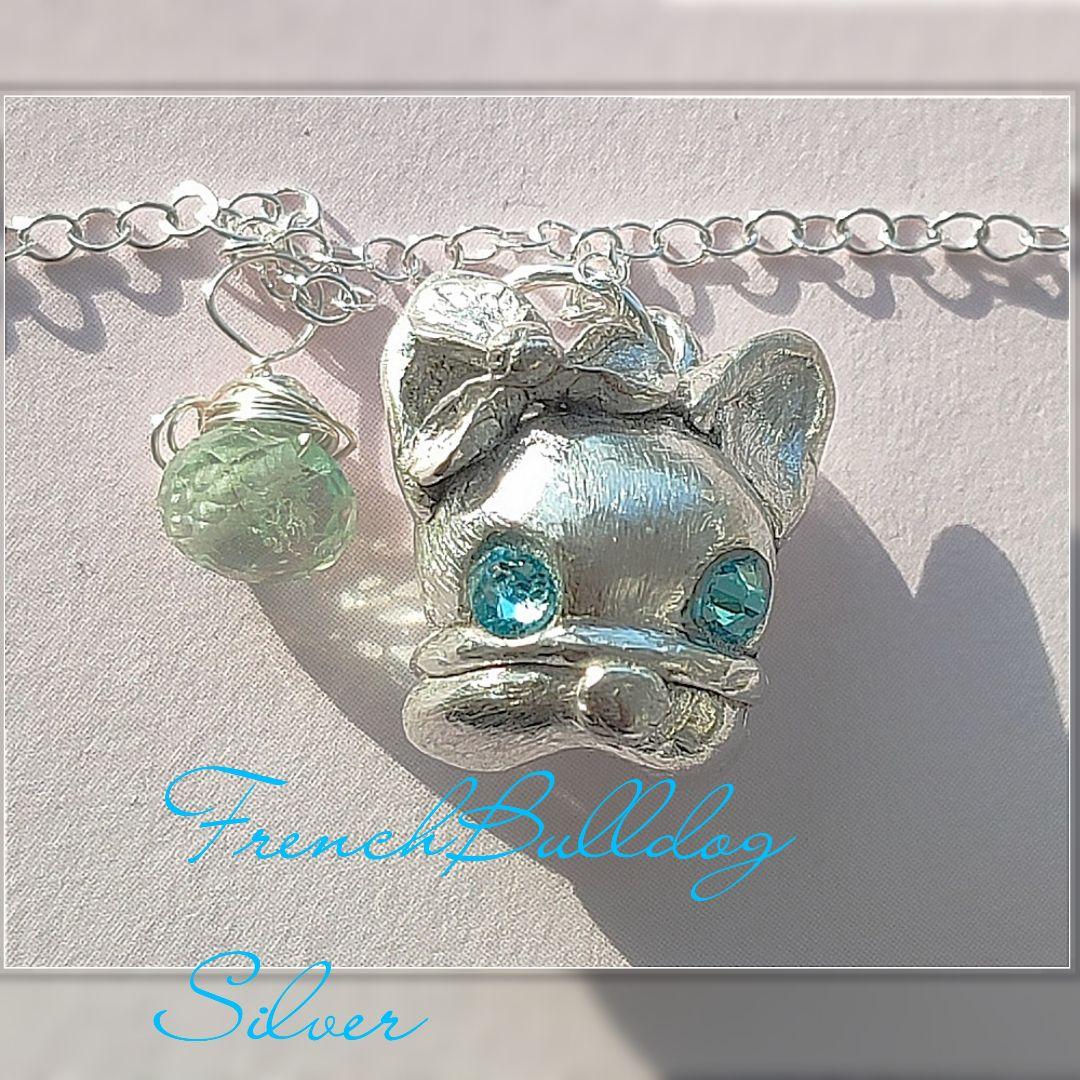 純銀 『フレンチブルドック　ルビーネックレス』贈り物　犬友さん