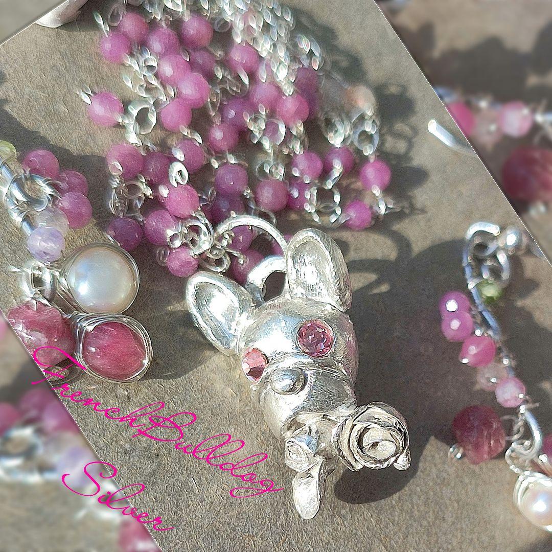 純銀 『フレンチブルドック　ルビーネックレス』贈り物　犬友さん