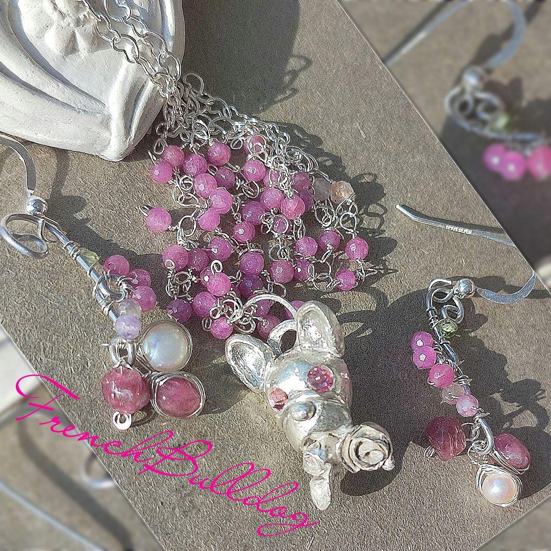 純銀 『フレンチブルドック　ルビーネックレス』贈り物　犬友さん