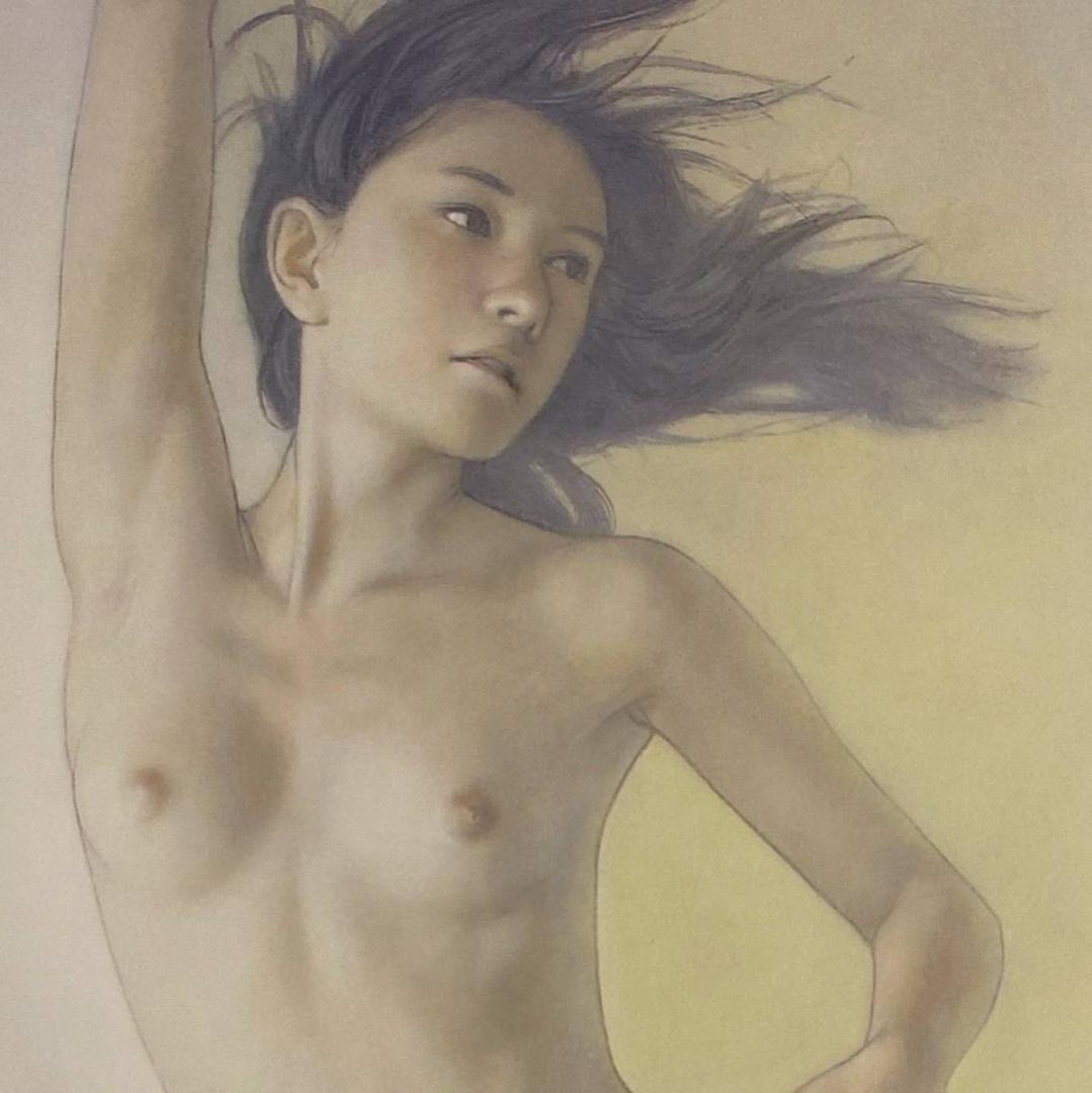 高塚省吾、【上がり拍子】、希少な額装用画集画、新品高級額 額装付