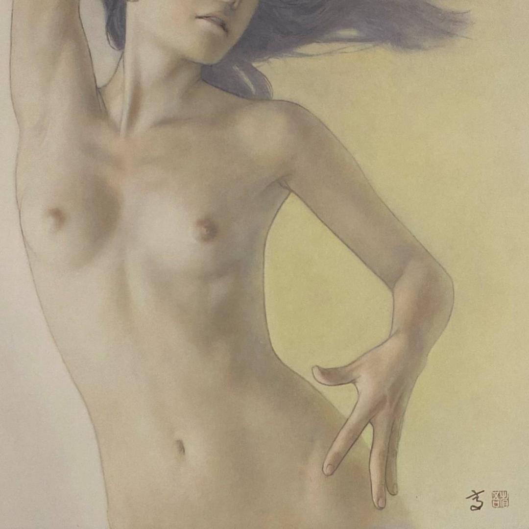 高塚省吾、【上がり拍子】、希少な額装用画集画、新品高級額 額装付