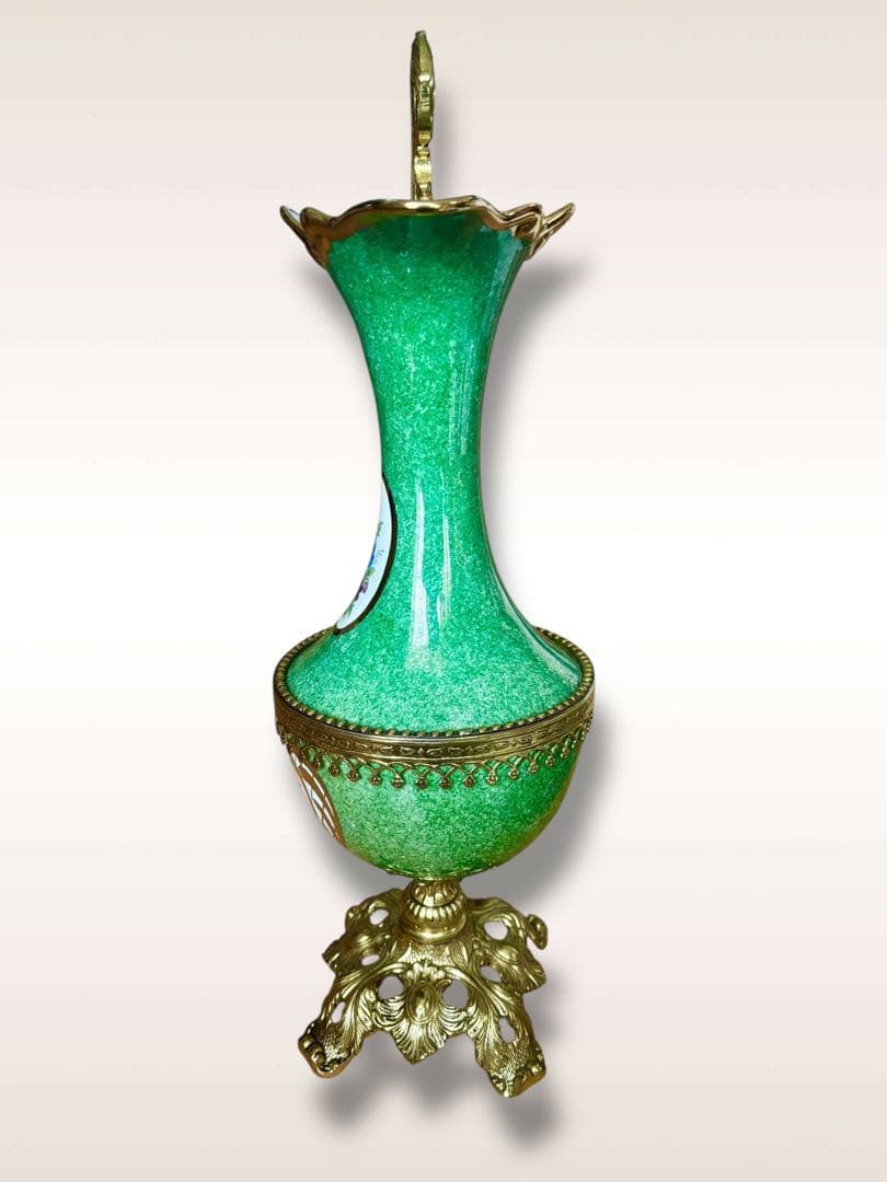 #Bronpor スペイン製 デコラティブ花瓶風　ブロンズ装飾 グリーン