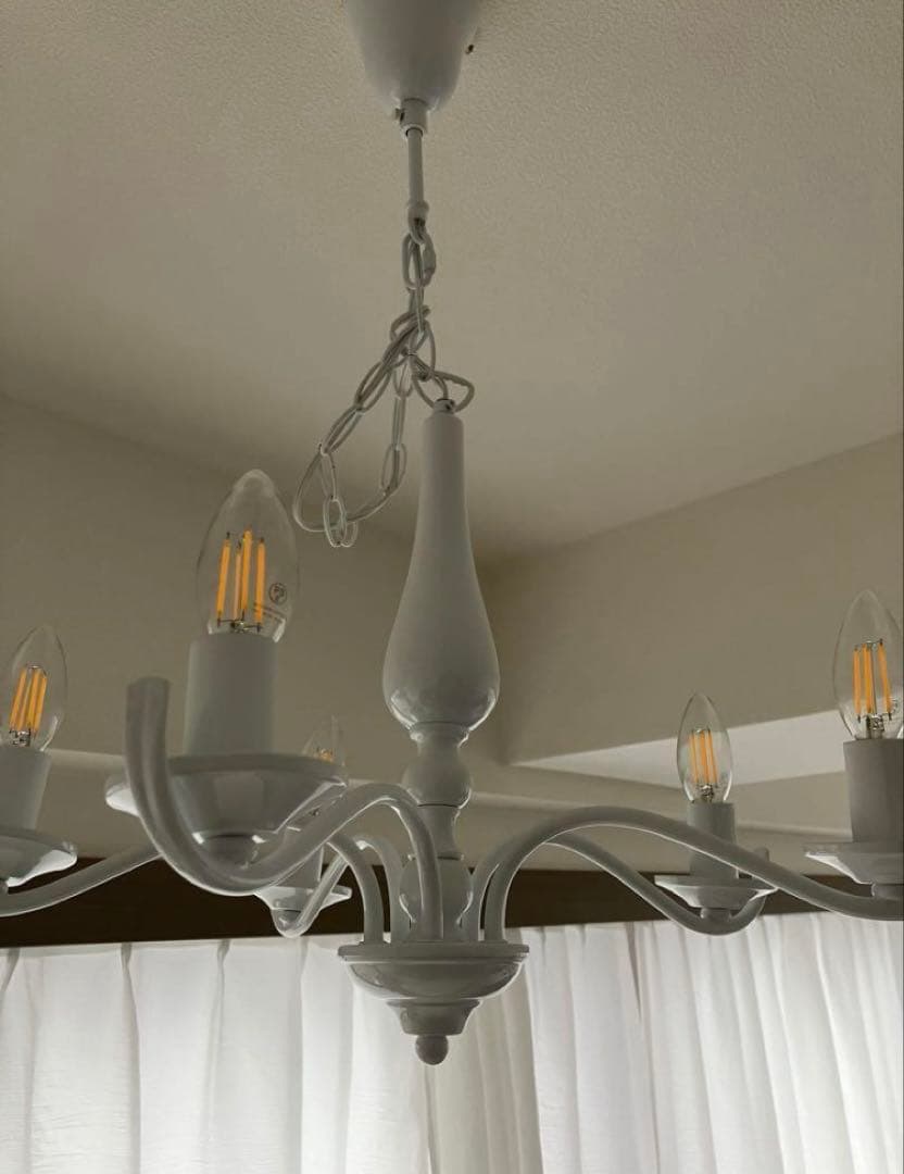 美品　フランフラン　シャンデリア　ホワイト　5灯　LED電球付き