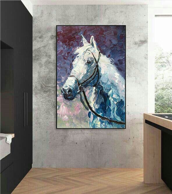 白馬 立体 応接間掛画 純粋な手描きの油絵