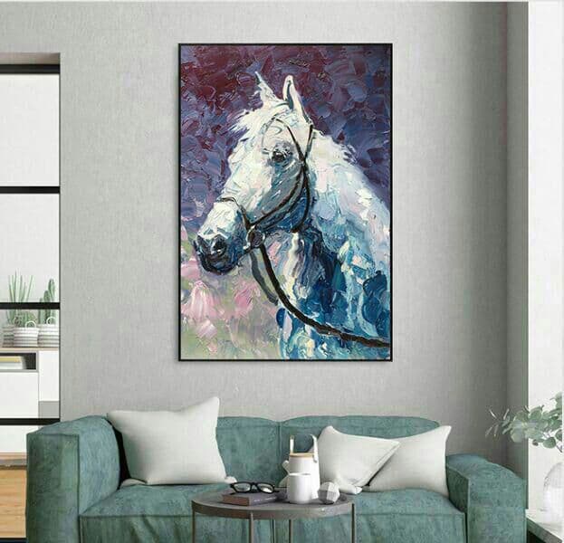 白馬 立体 応接間掛画 純粋な手描きの油絵