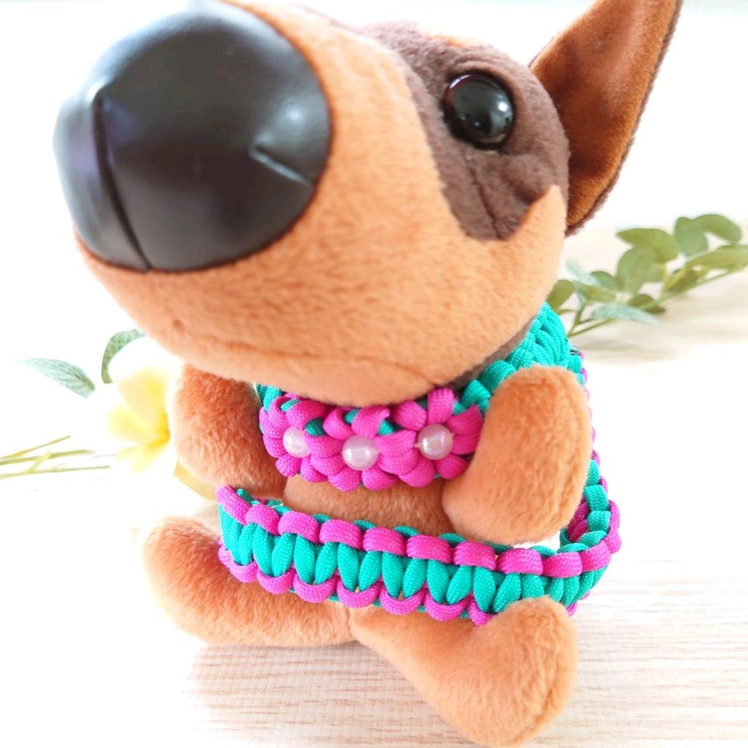 【完成品】パラコード　ハーネス　ピンクフラワー３個　№075