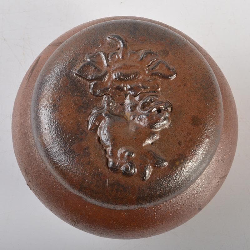 茶道具　備前焼　古備前　神獣蓮花文　盒子　書付箱　V　R7146