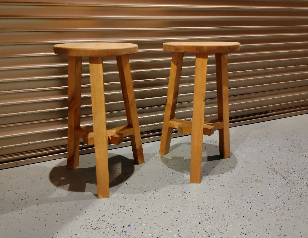 木製 丸イス スツール ハンドメイド　座面高50cm 2脚セット