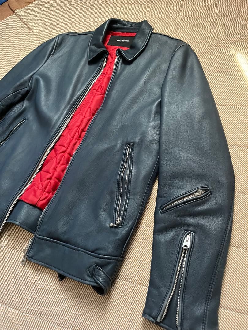 NANO-UNIVERSE ネイビー レザーライダースジャケット