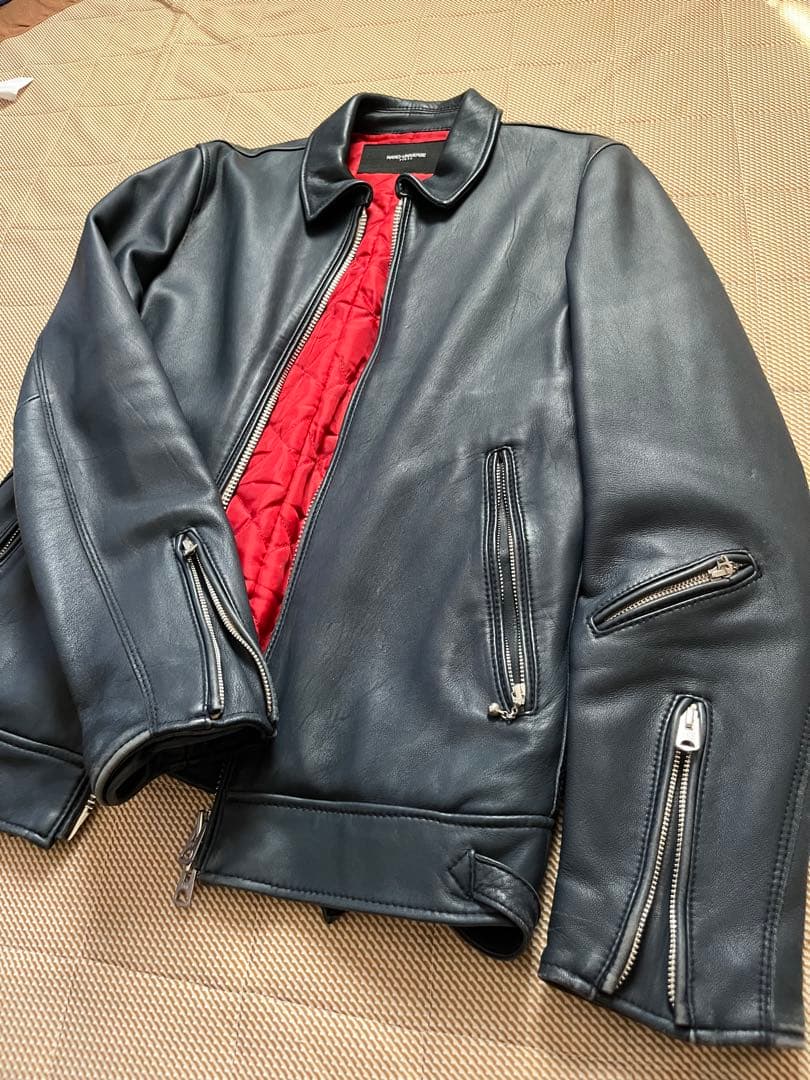 NANO-UNIVERSE ネイビー レザーライダースジャケット