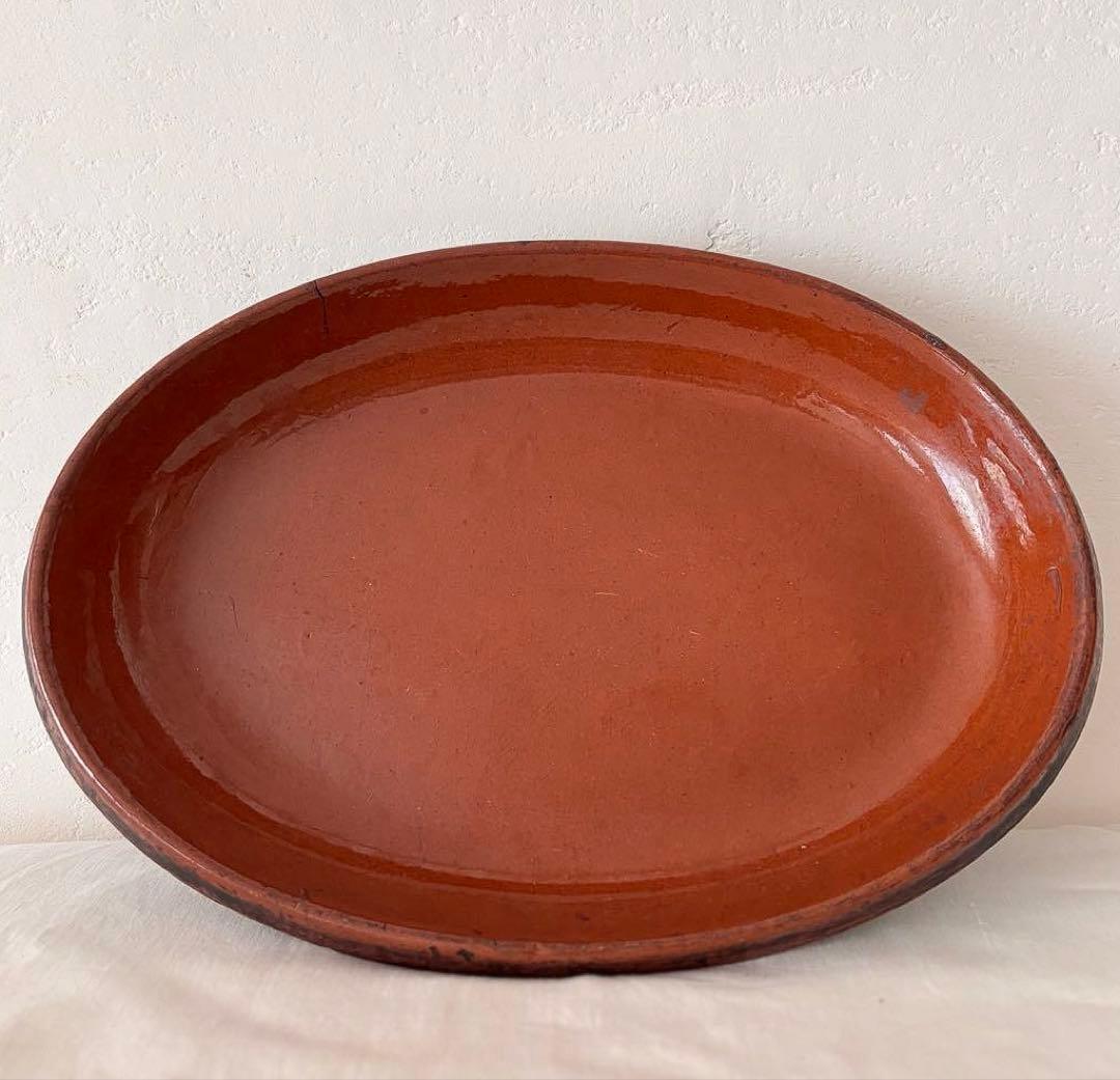 【フランスアンティーク】テラコッタ製　オーバル耐熱皿　グラタン皿　プレート