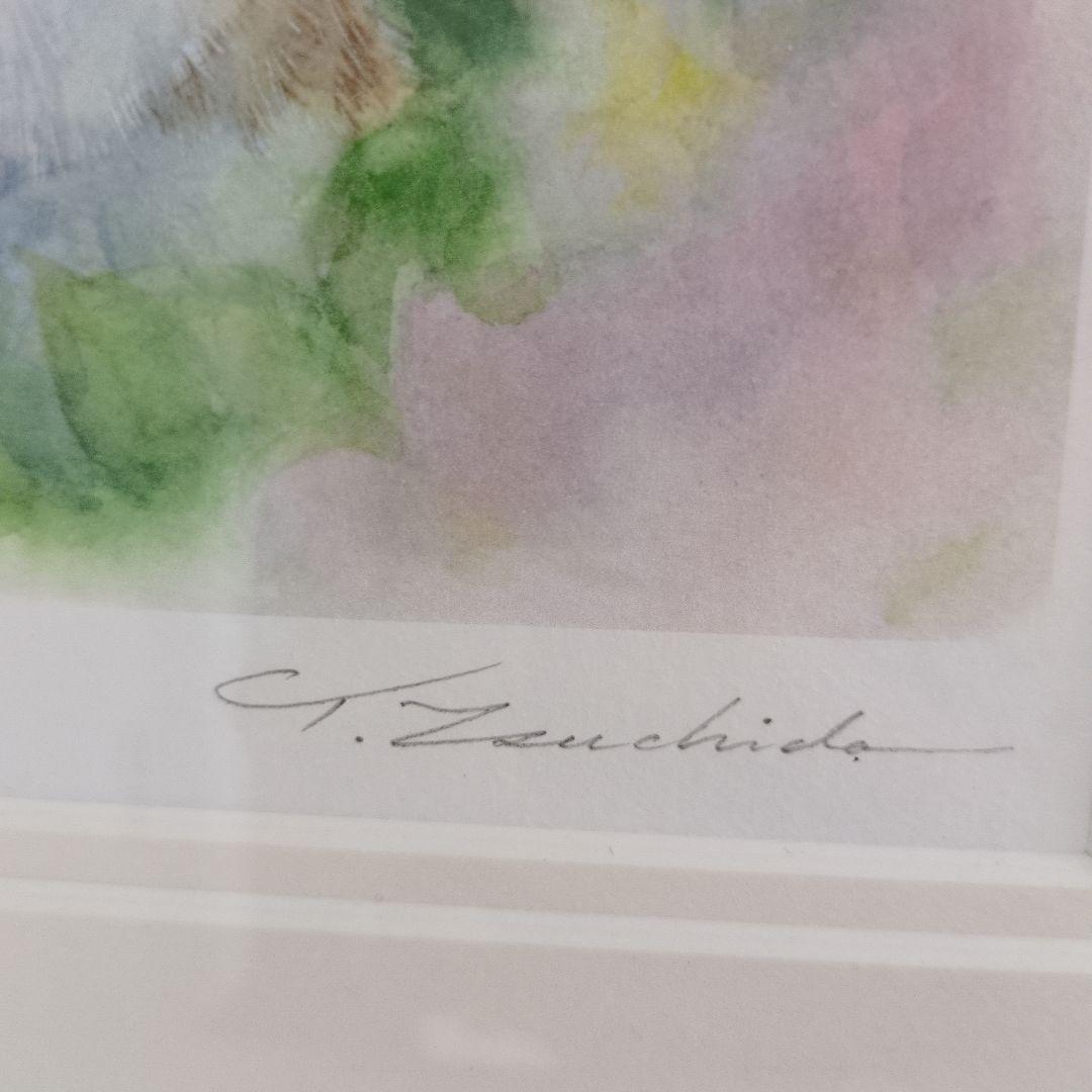 土田穣 絵画・アート(版画額装品)/ピンクの花/ウサギ・うさぎ