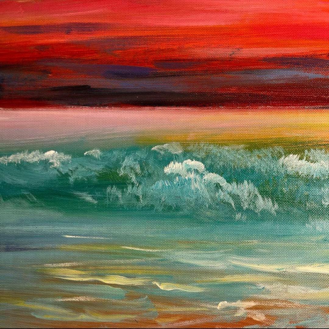 手書き油絵 sunset 額付き インテリア 油彩画