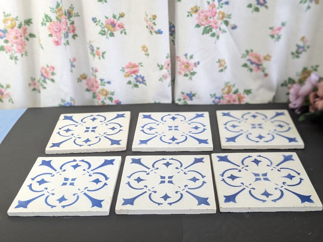 イギリス アンティーク ブルー&ホワイト タイル 6枚セット