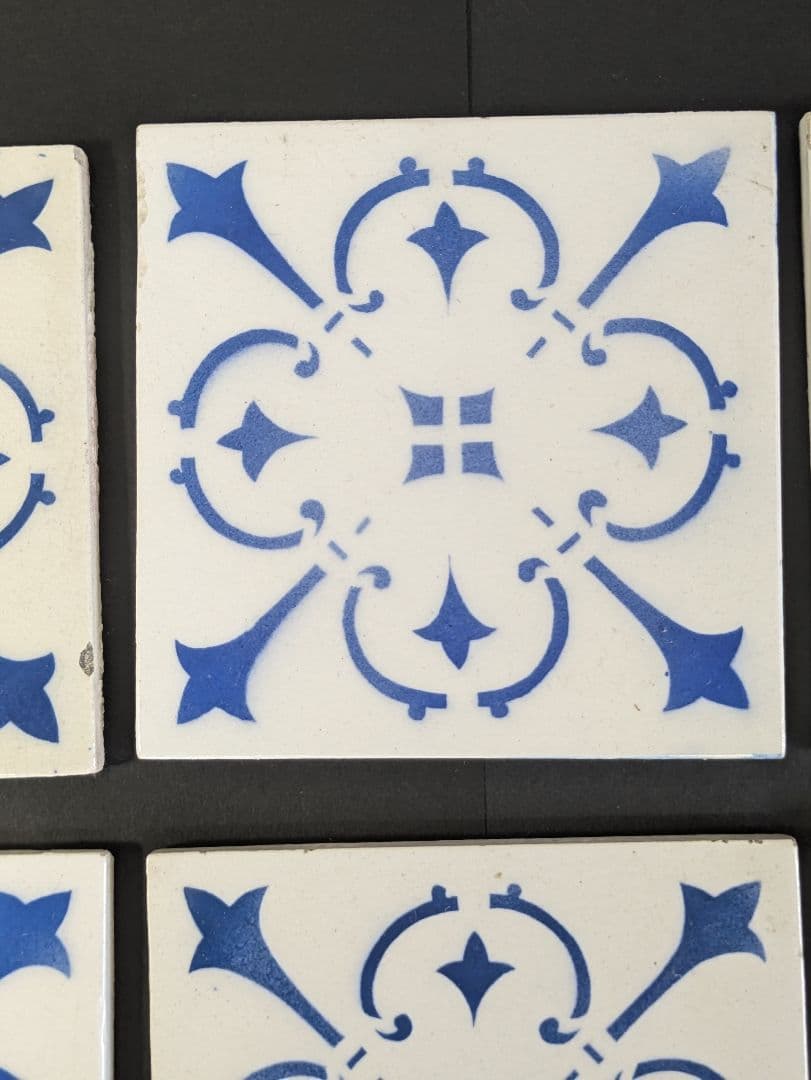 イギリス アンティーク ブルー&ホワイト タイル 6枚セット