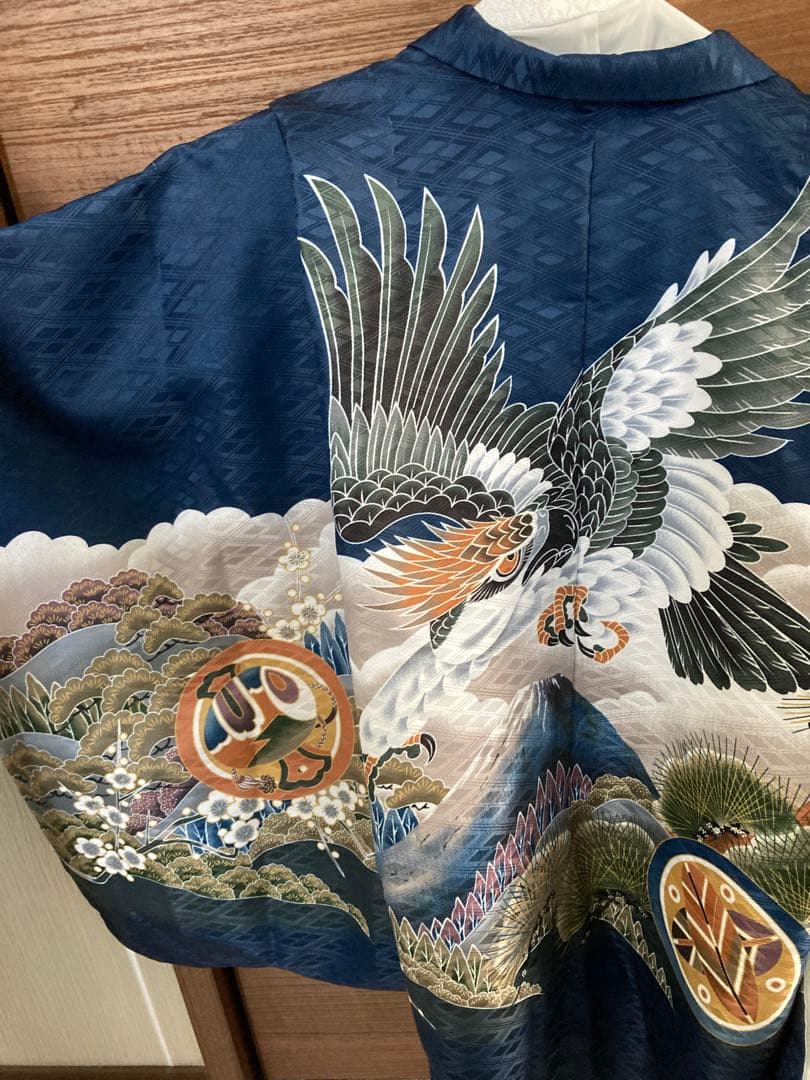 七五三、5歳男児10点フルセット 中古品 紺色 鷲