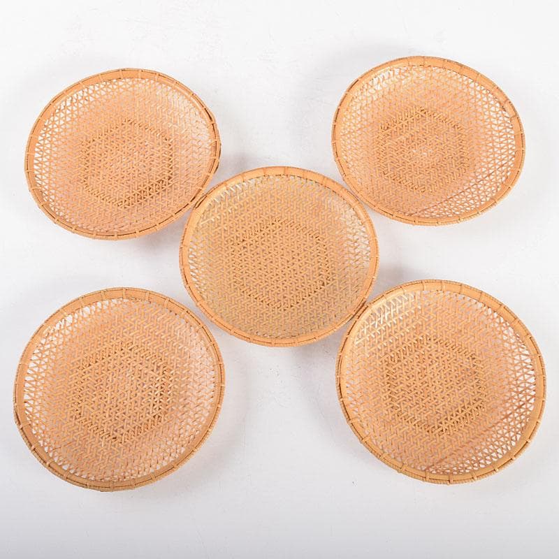 煎茶道具　末村笙文作　白竹　茶托　五客　共箱　M　R4944