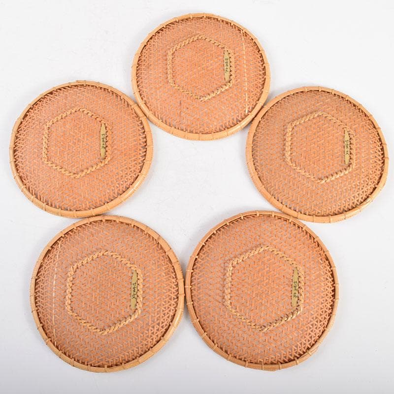 煎茶道具　末村笙文作　白竹　茶托　五客　共箱　M　R4944