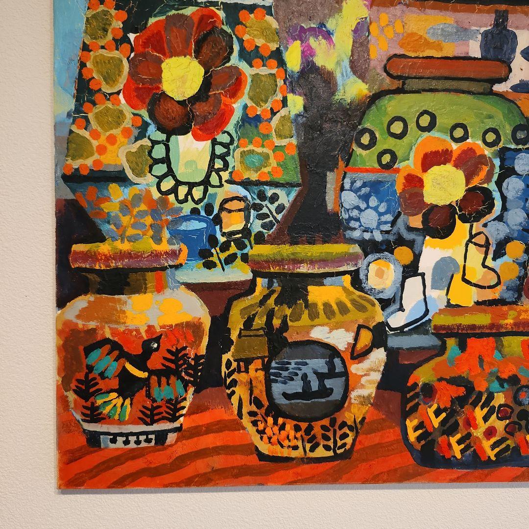 田渕眞兒　油絵　油彩　抽象画シリーズ　No.10-　花と壺