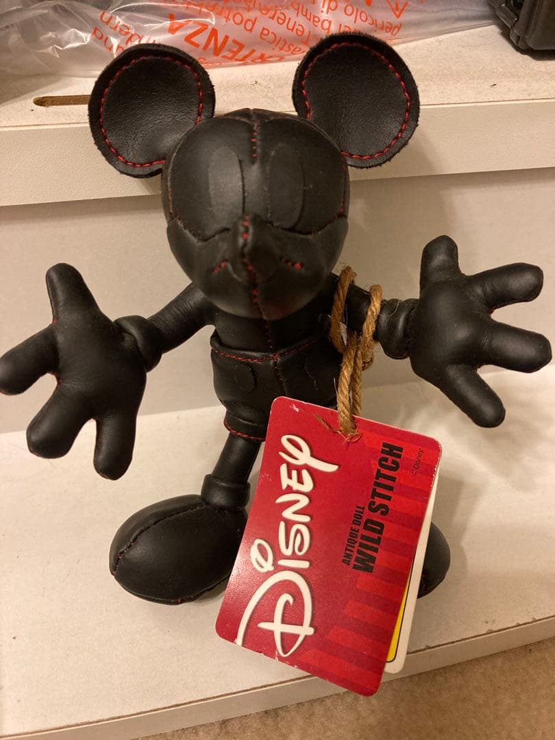 ディズニー レザーミッキーマウスぬいぐるみ　アンティークドール　タグ付き　レア