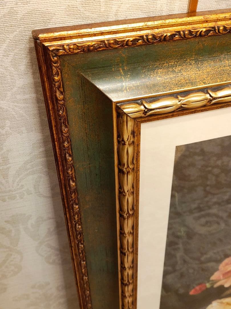 ローズ　油絵風絵画　大型フレーム