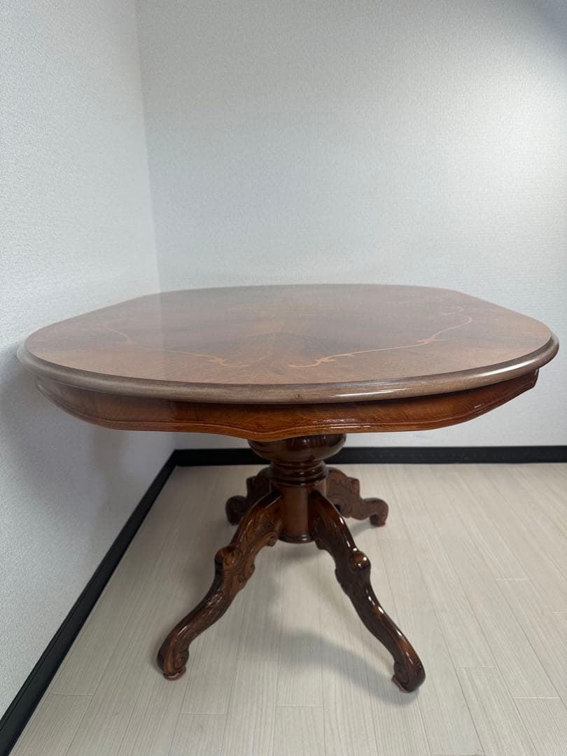 イタリア製 ダイニングテーブル 楕円 1象嵌 猫脚 鏡面 140cm ※i4※