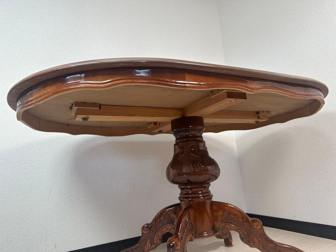 イタリア製 ダイニングテーブル 楕円 1象嵌 猫脚 鏡面 140cm ※i4※