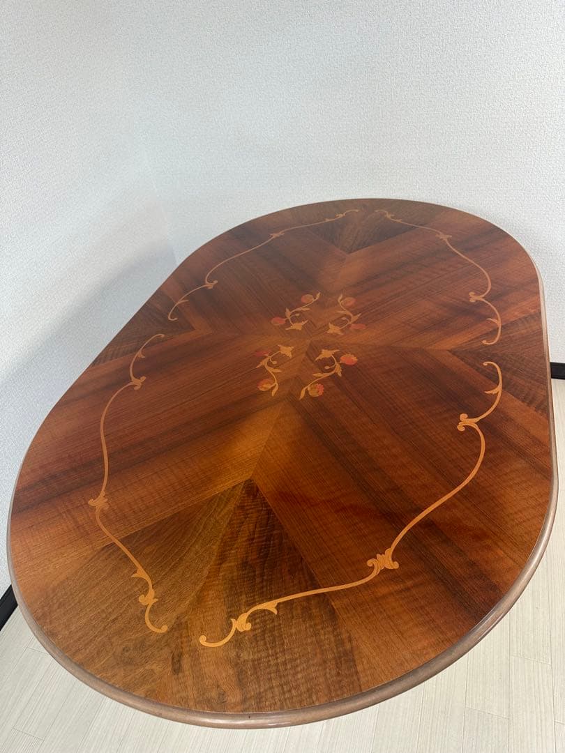 イタリア製 ダイニングテーブル 楕円 1象嵌 猫脚 鏡面 140cm ※i4※