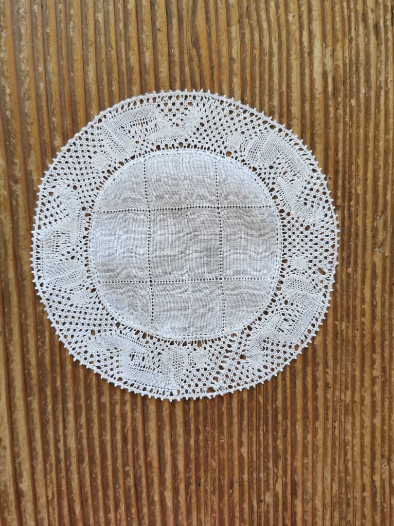 アンティークベルギー フランダースレース ドイリー 透かしクロス格子 2枚セット