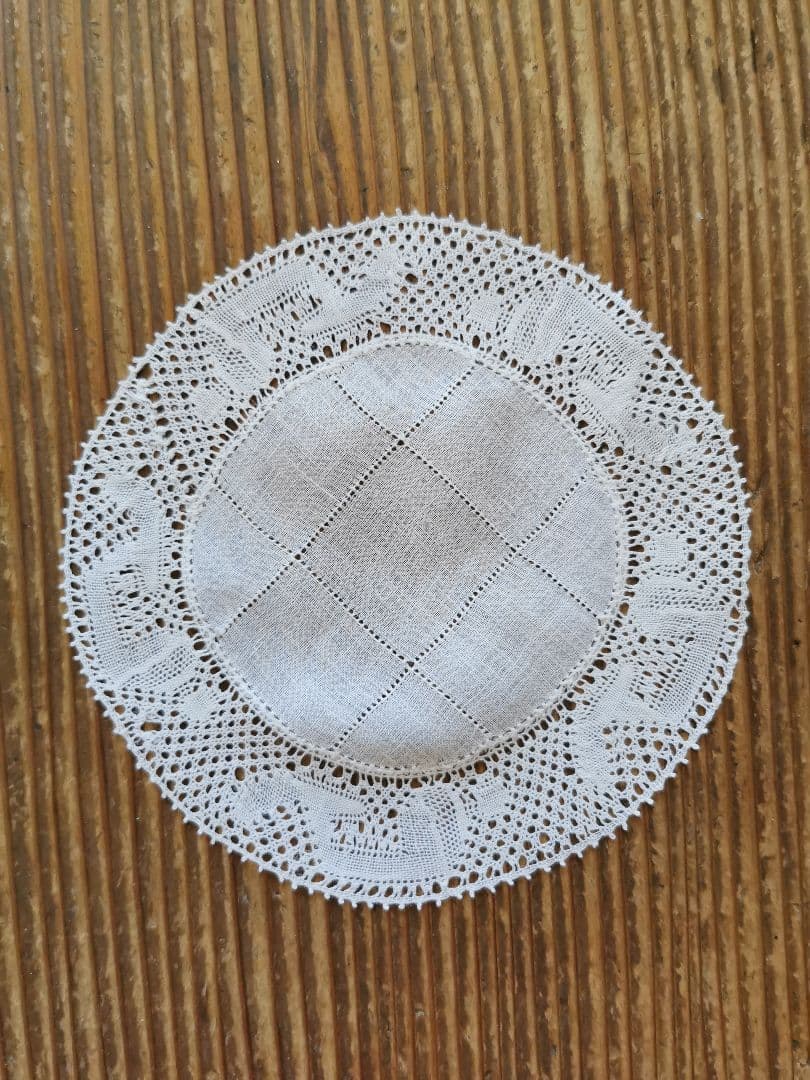 アンティークベルギー フランダースレース ドイリー 透かしクロス格子 2枚セット