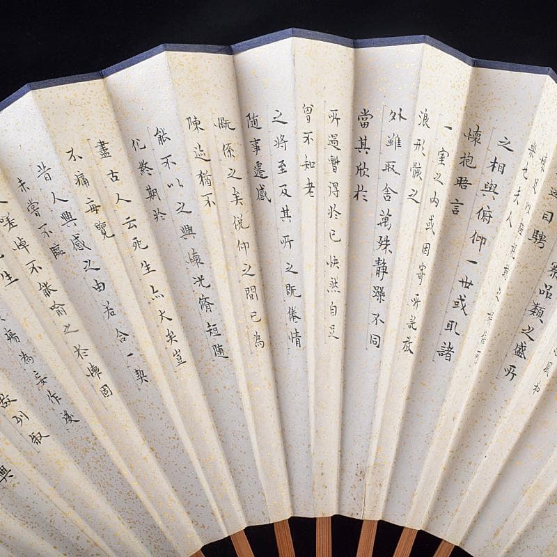 中国　雲溪竹人刻親骨　水墨画　漢詩花図　扇子　M　R8853