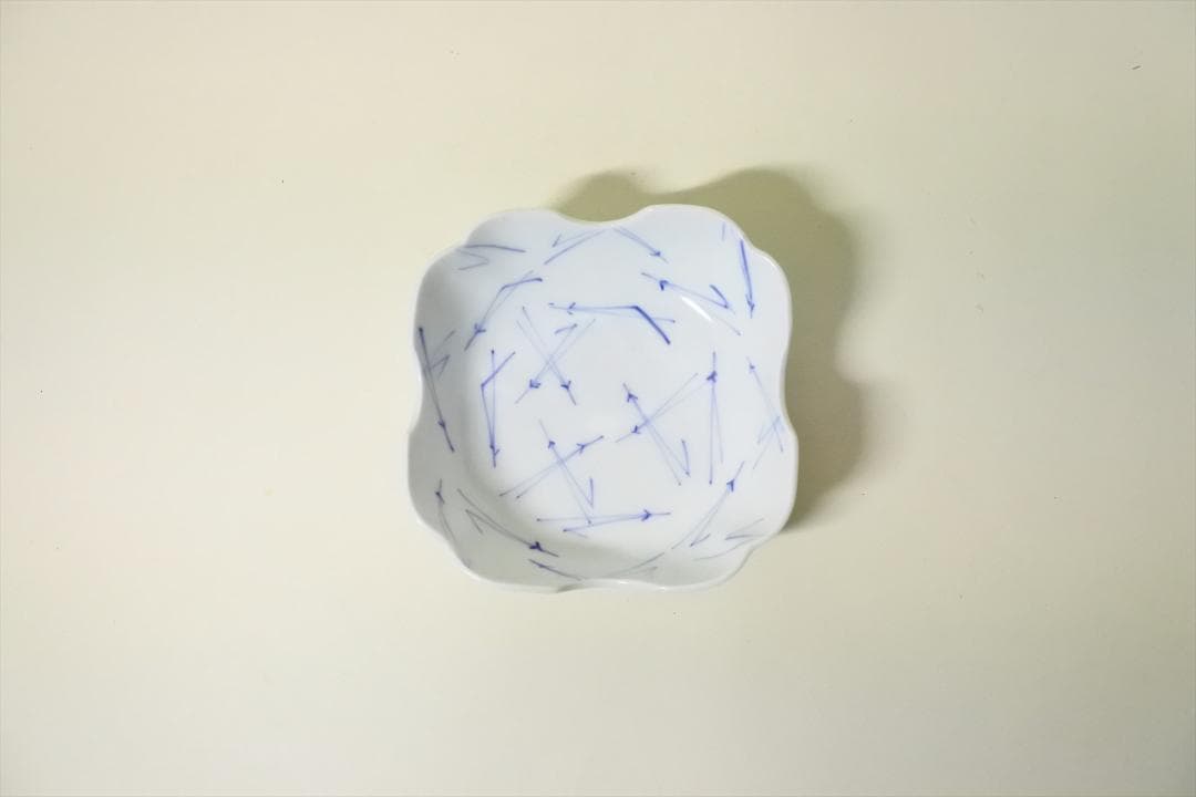 江戸末期～明治時代　伊万里　染付　折松葉　角　鉢　向付　５客組　骨董品　g