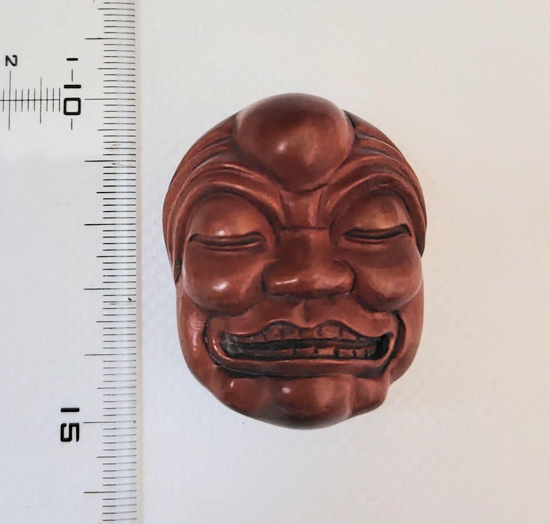 根付 （正次の銘入り木製人物面）