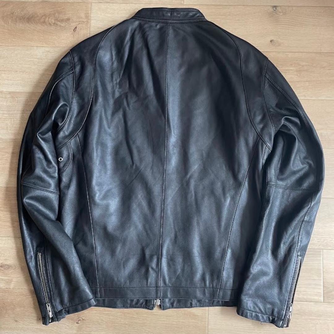 シングルライダースジャケット メンズ 黒 Lサイズ 本革 ラムレザー 革ジャン
