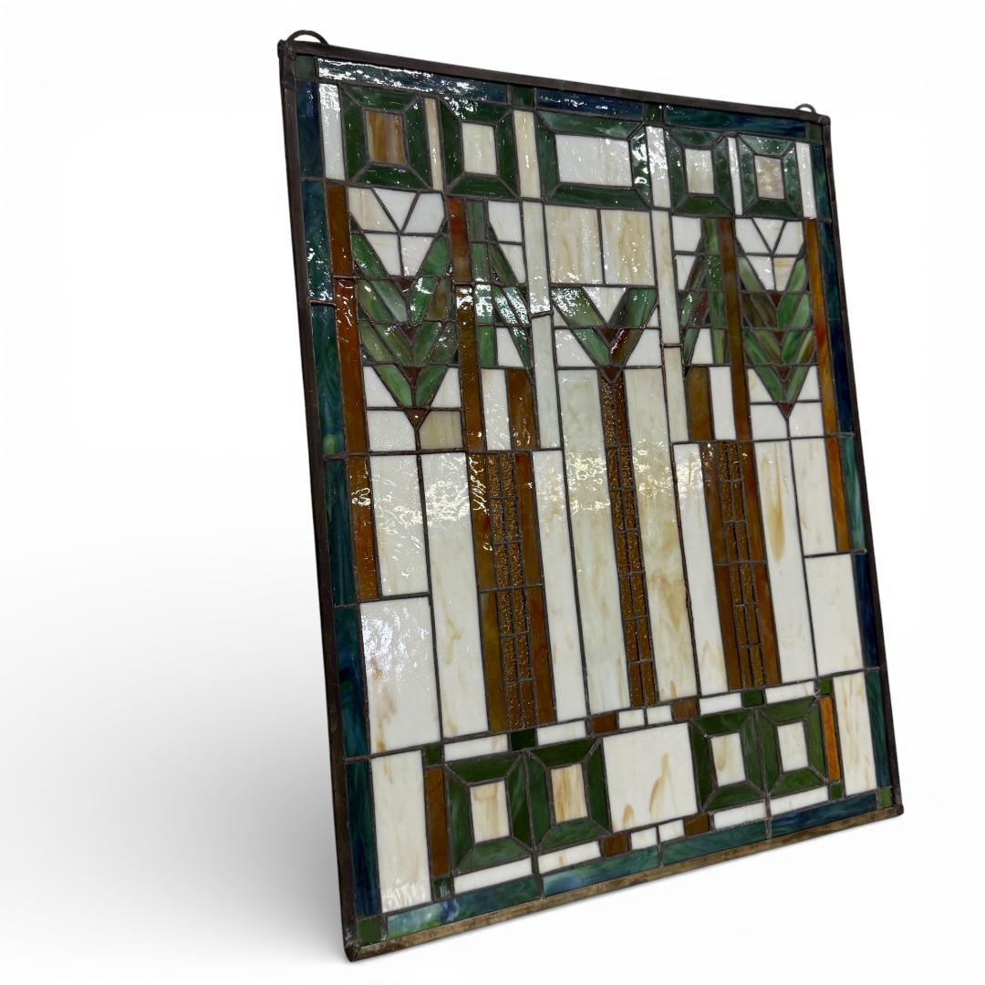 特大 62cm ステンドグラス パネル フランク・ロイド・ライト風 幾何学模様