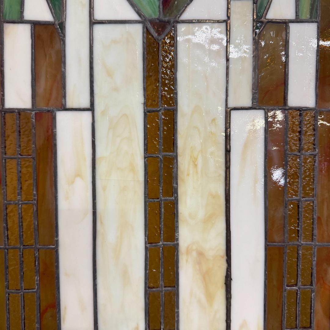 特大 62cm ステンドグラス パネル フランク・ロイド・ライト風 幾何学模様