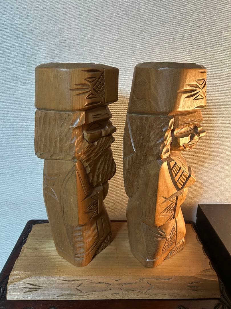 ビンテージ 木彫り ニポポ人形 夫婦 約40cm 幸福 家内安全　昭和レトロ希少