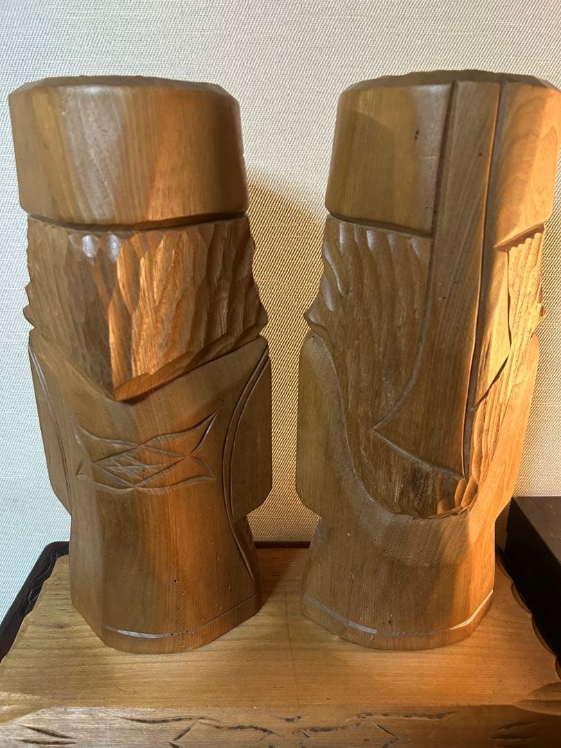 ビンテージ 木彫り ニポポ人形 夫婦 約40cm 幸福 家内安全　昭和レトロ希少