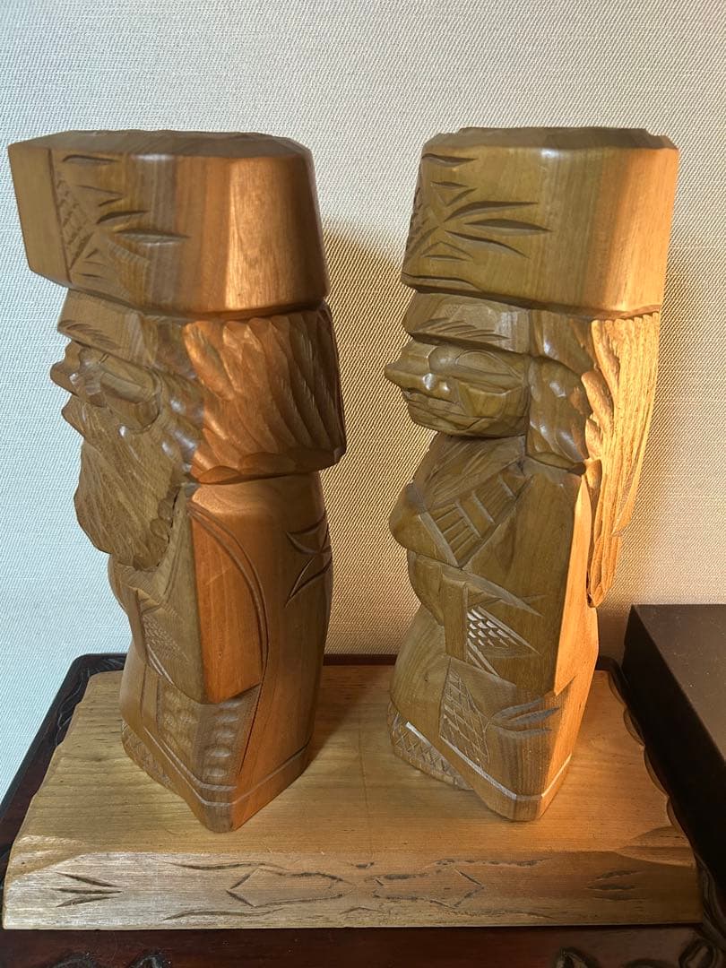 ビンテージ 木彫り ニポポ人形 夫婦 約40cm 幸福 家内安全　昭和レトロ希少