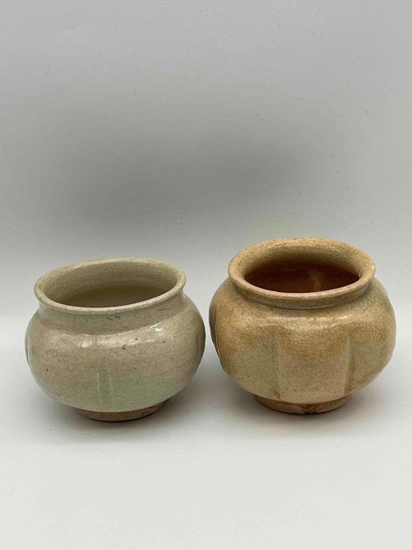 宋時代　白磁 青白磁瓜棱壺二個　茶入れ　煎茶道具　唐物(C-59)