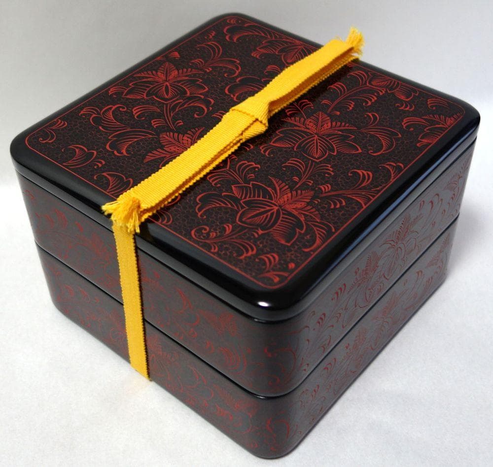 輪島塗 未使用 沈金 桐文様 二段重箱
