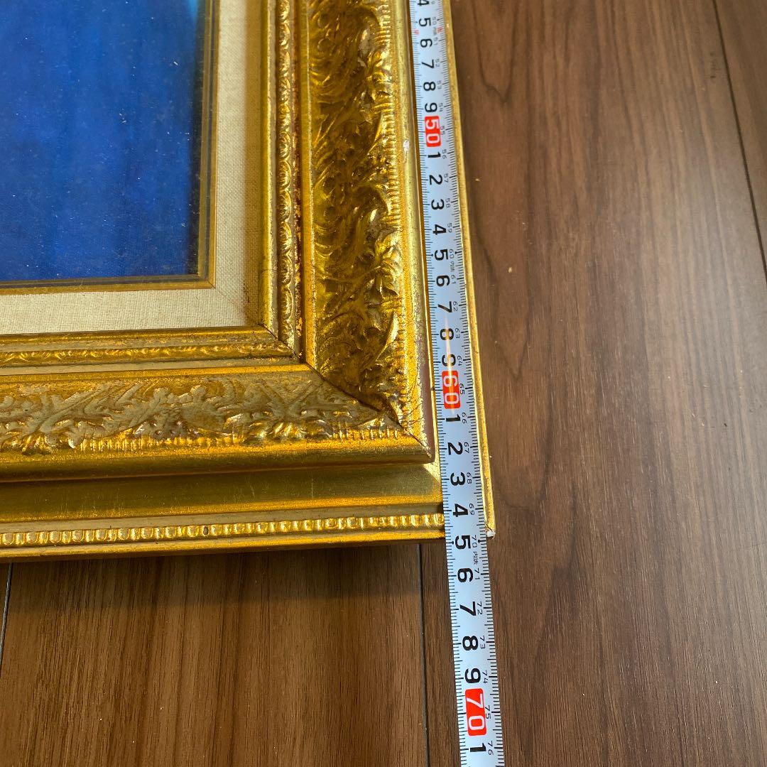 アンティーク木製大型額縁 F8 ゴールド塗装 高級感　表面ガラス 油絵込B4