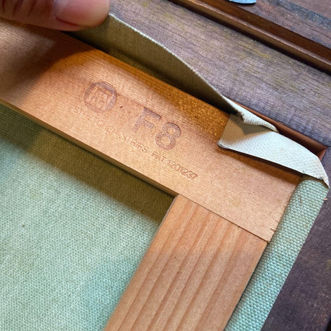 アンティーク木製大型額縁 F8 ゴールド塗装 高級感　表面ガラス 油絵込B4