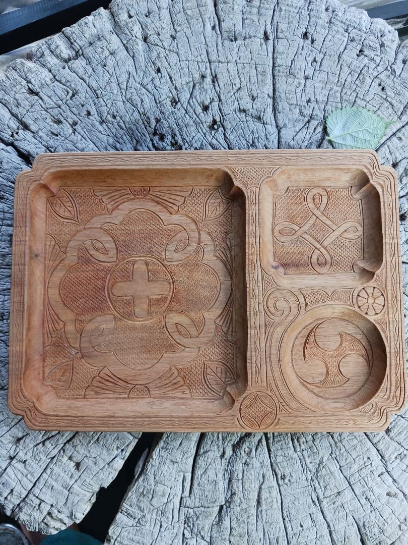 子持ち盆　イタ　アイヌ　白老　カムイ　文様　伝統工芸　御盆　アンティーク　食器