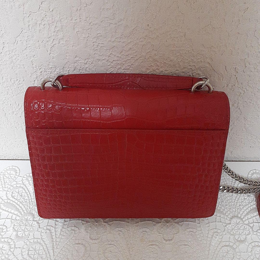 YSL サンローラン 赤 ショルダーバッグ クロコダイル