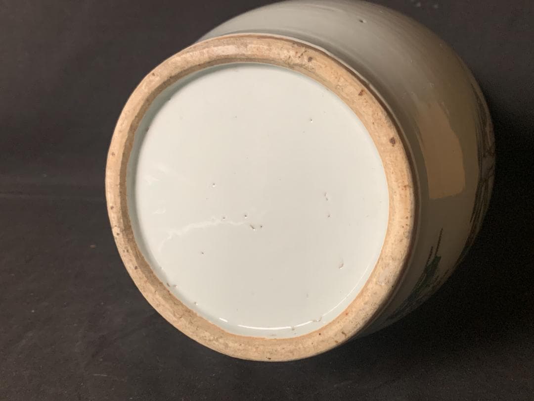 中国 清代 粉彩 宮廷美人図 漢詩 双耳 大花瓶 高さ41cm 中国美術