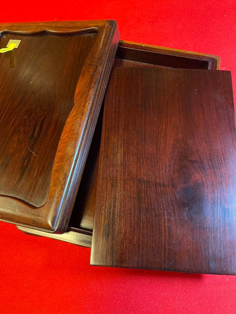 【墨研】古玩 硯箱15◆紫檀無垢長方硯箱・大型羅門硯付属◆未使用品◆書道具 文箱