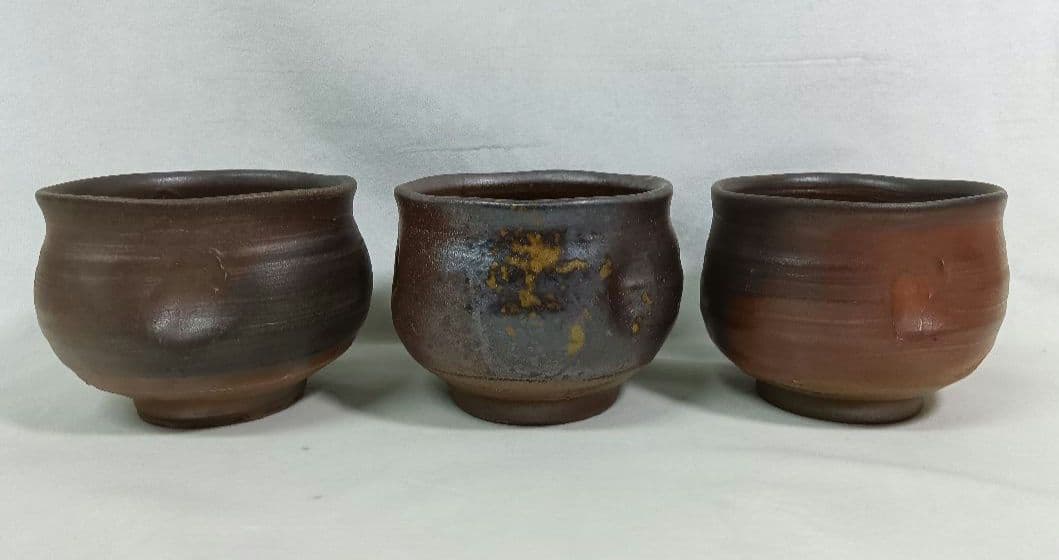 陶器製　抹茶碗　3点セット　備前焼　茶道具　茶器　和食器　お稽古